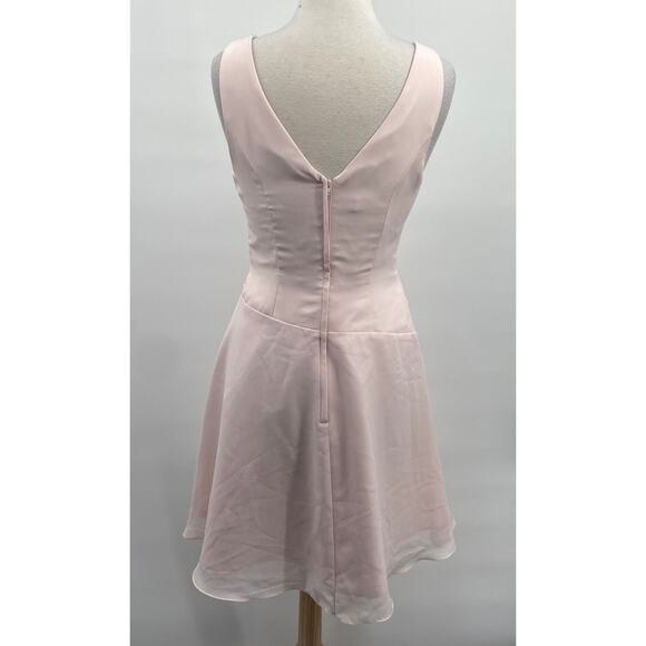 JJs House Chiffon Mini Dress Fit & Flare Pleated Bodice Vneck Blush Pink NEW 8 - Picture 7 of 13